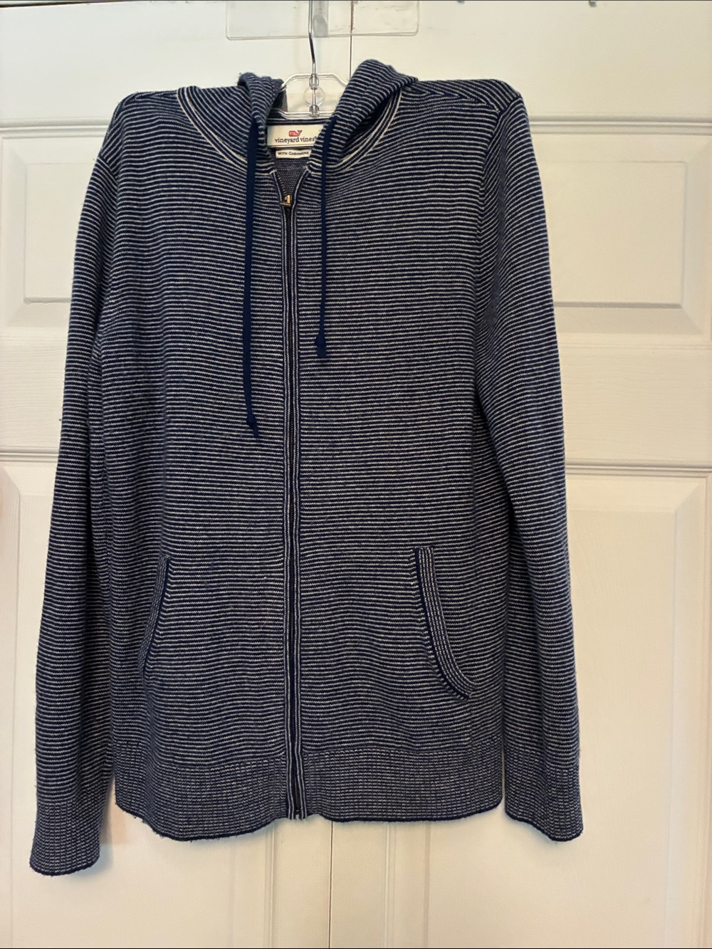 Vineyard Vines Wool Cashmere Textured Knit Pullover Sweater Blue White XS